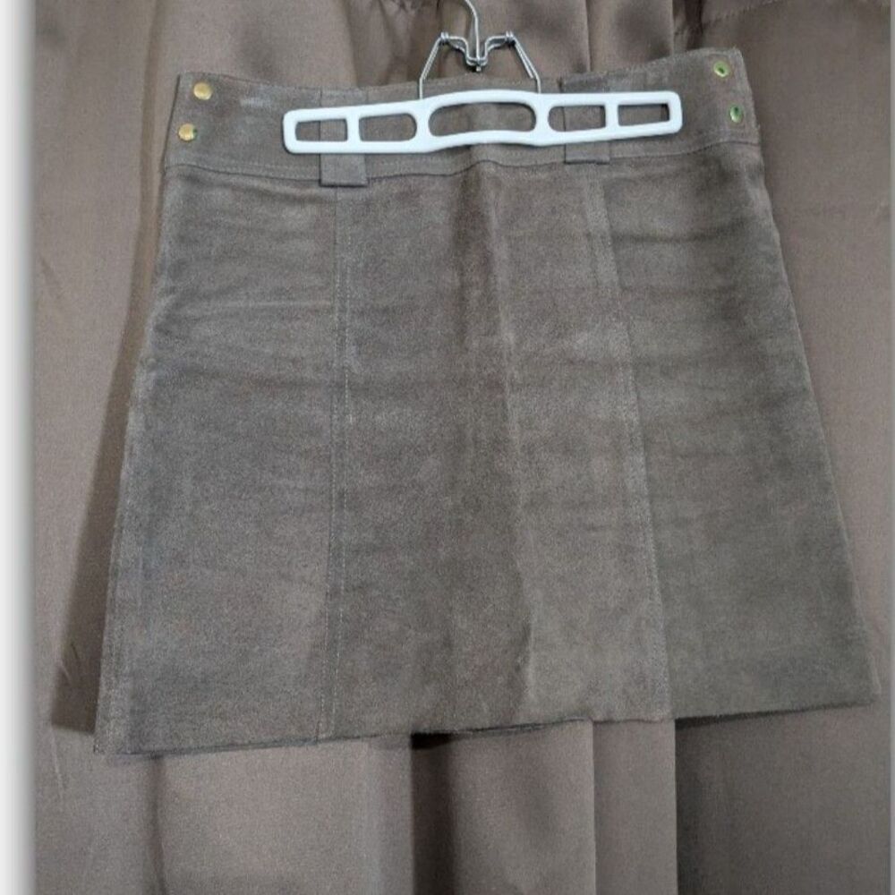 Guild Creations VTG Brown Leather Suede Mini Skirt (Converted) Side Snaps L Flaw